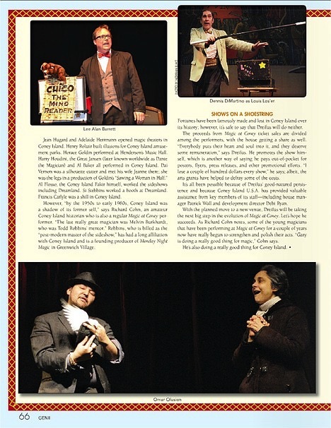Omar Olusion highlighted while performing for Magic at Coney!!! in Genii Magazine article